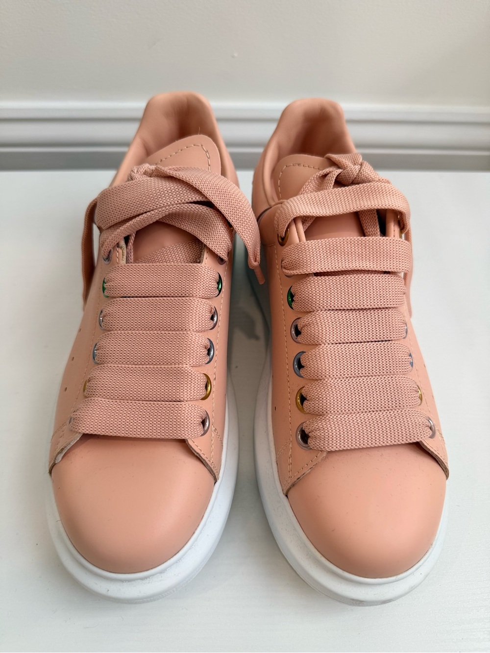 Alexander McQueen Peach Leather Platform Sneakers